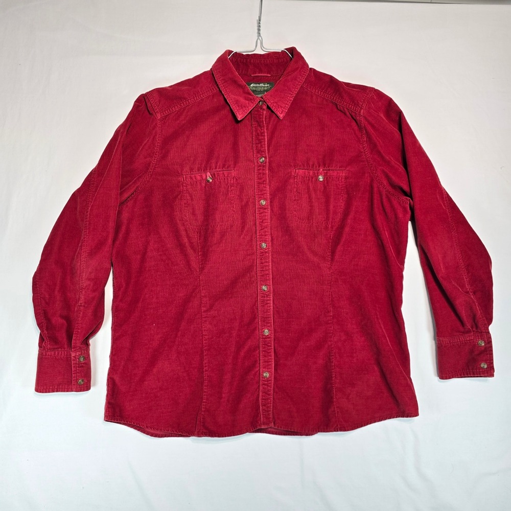 Eddie Bauer Red Corduroy Button Down Shirt Womens XXL Long Sleeve Cotton
